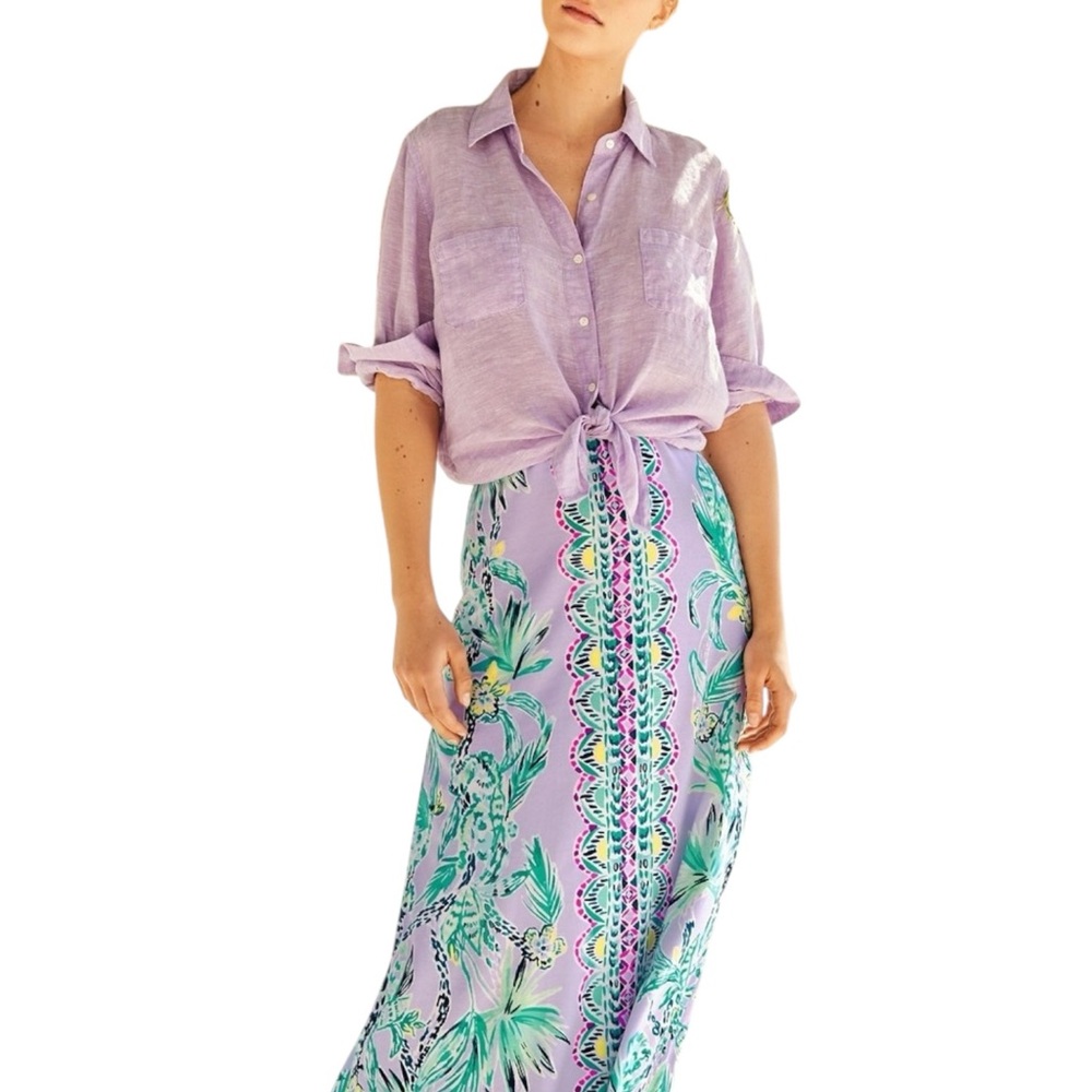 Lilly Pulitzer Lavender Maxi Skirt with Tropical Print